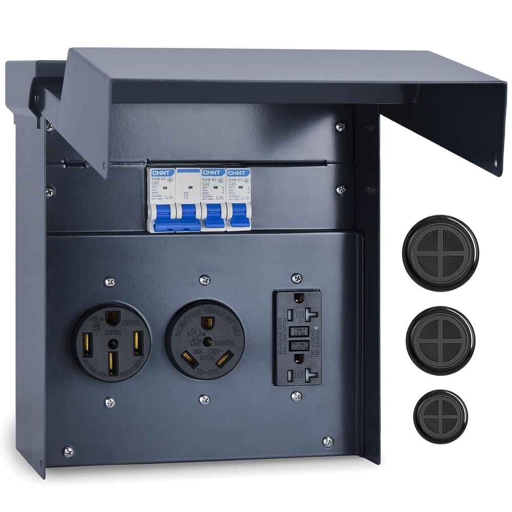 Outdoor Power Receptacle - แผงไฟฟ้า RV พร้อมเบรกเกอร์, กล่องจ่ายไฟ RV แบบชั่วคราว,