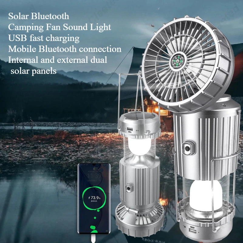 Power Switch Outdoor - โคมไฟพัดลมไฟฟ้า LED พลังงานแสงอาทิตย์แบบสร้างสรรค์ โคมไฟแคมป์ปิ้งแบบพกพา ปรับยืดหดได้ ใช้กลางแจ้ง