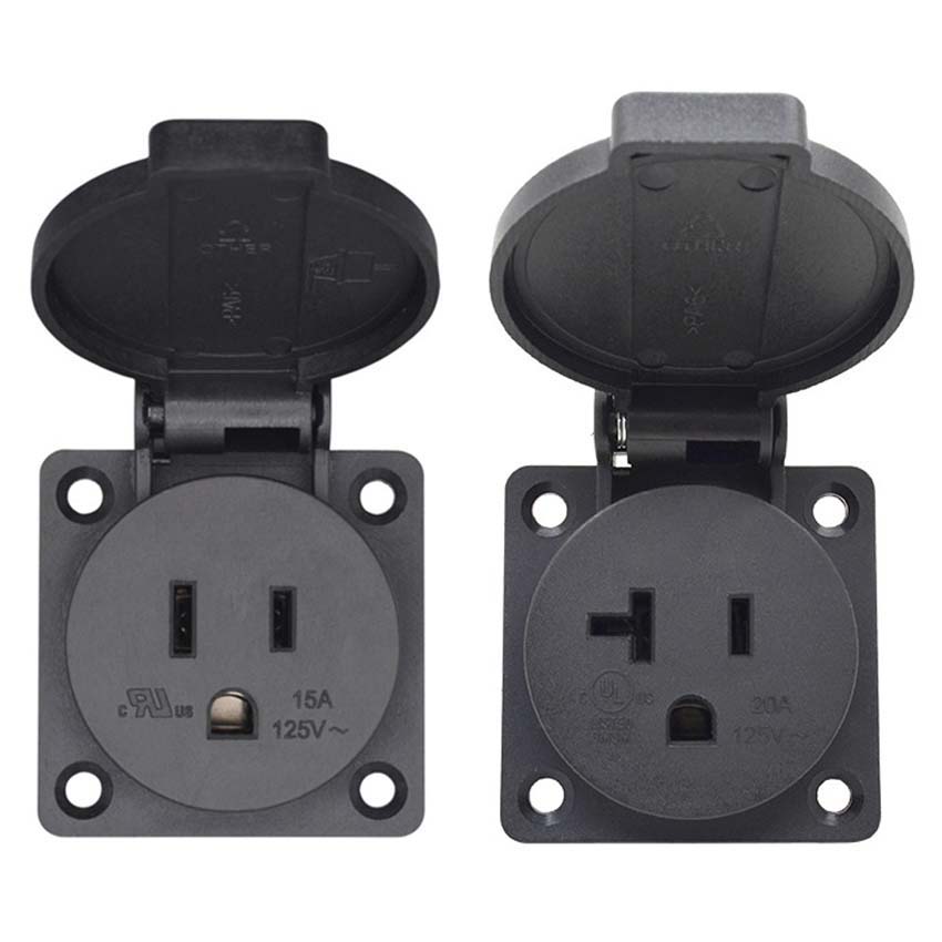 Outdoor Power Receptacle - สีดํา 125V 15A 20A IP44 CE