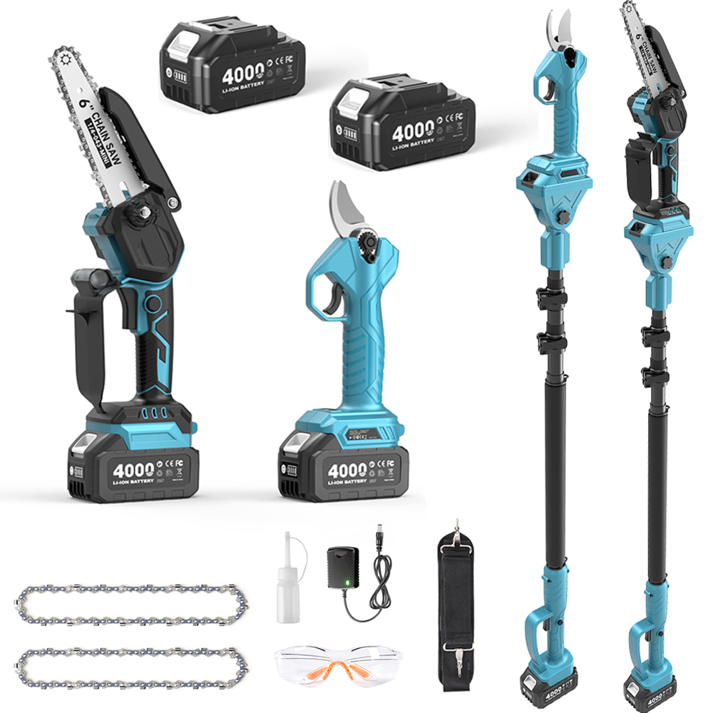 Electric Chainsaw Battery - Taskstar เครื่องตัดกิ่งไม้แบบไร้แปรงถ่าน 3-in-1 และเลื่อยโซ่ไร้สายขนาด 6 นิ้ว