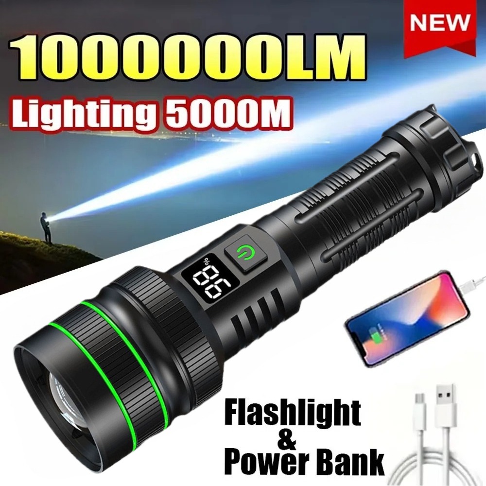 Outdoor Powerbank - ไฟฉาย LED อันทรงพลัง ซูมได้ ชาร์จผ่านพอร์ต Type-C